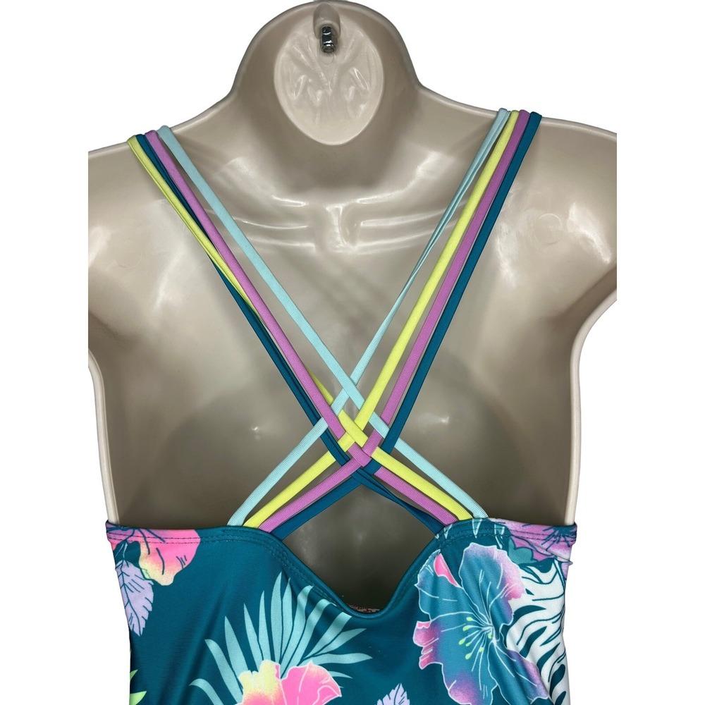 Justice Girls Large Floral "Cali Vibes Justice Beach" Strappy Back Swimsuit - Picture 4 of 16